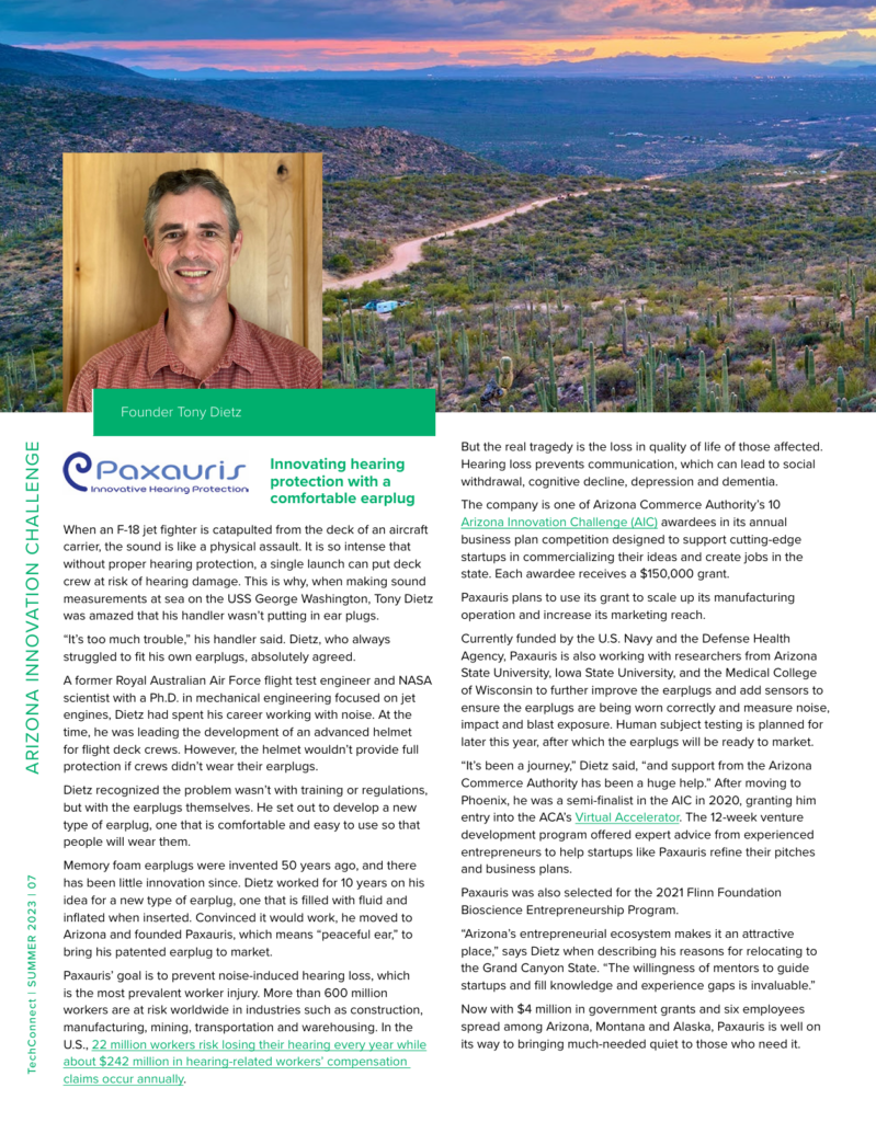 Paxauris Profiled in TechConnect: Arizona’s Technology Magazine